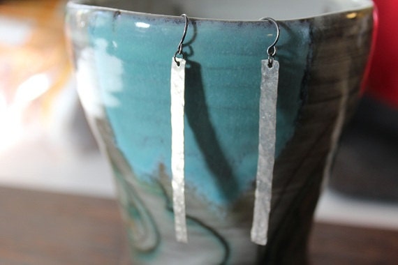 Long silver earrings, Skyscraper earrings, Silver tower earrings