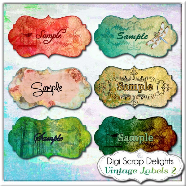 Vintage Labels Clip Art 2 - Frame Clip Art Grunge for Cards, Design, Digital Scrapbooking - Commercial Use OK, Instant Download