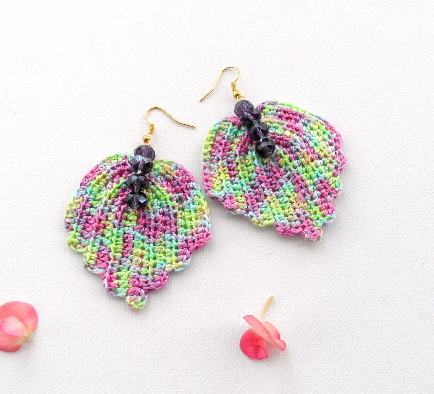 Crochet Necklace and Earrings Leaves Set