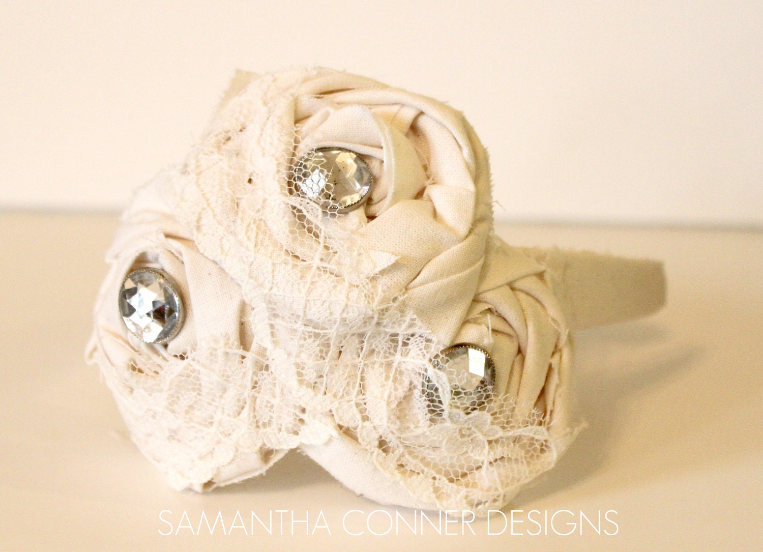 Afton- Vintage Lace Rosette Headband- Two Color Choices
