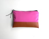 Neon Pink and Camel Brown, Cosmetic pouch, small zipper bag