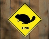 BEAVER XING Sign 12" x 12" Plastic Novelty Garage Beaver Crossing Zone