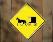 Horse & Buggy Crossing Sign 12" x 12" Plastic Novelty Garage Room Caution Xing X-ing Amish