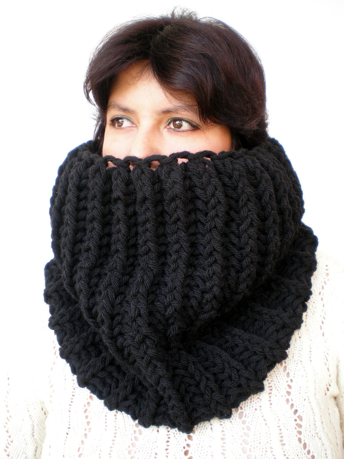 Black  Harmony  Fashion   Cowl Super Soft mixed  Wool Neckwarmer Unisex Fashion Cowl Chunky Texture Cowlneck Womens Fall Winter Accessories