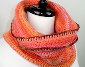 SALE OOAK Super Soft Peachy Chunky Warm Handmade Crochet Cowl Neckwarmer in Multi-Color Luxury Merino Wool for Men or Women