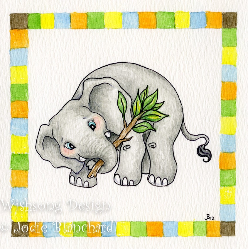 Safari elephant painting nursery art 6 x 6 inch print