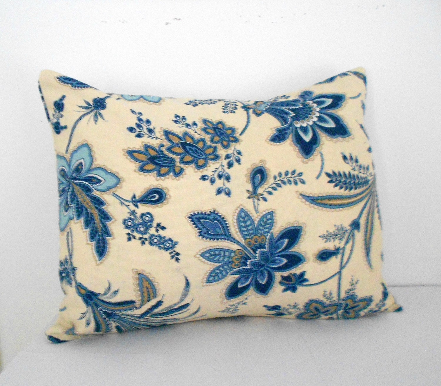 Blue Floral Pillow Cover Home Decor Fabric 12 X 16