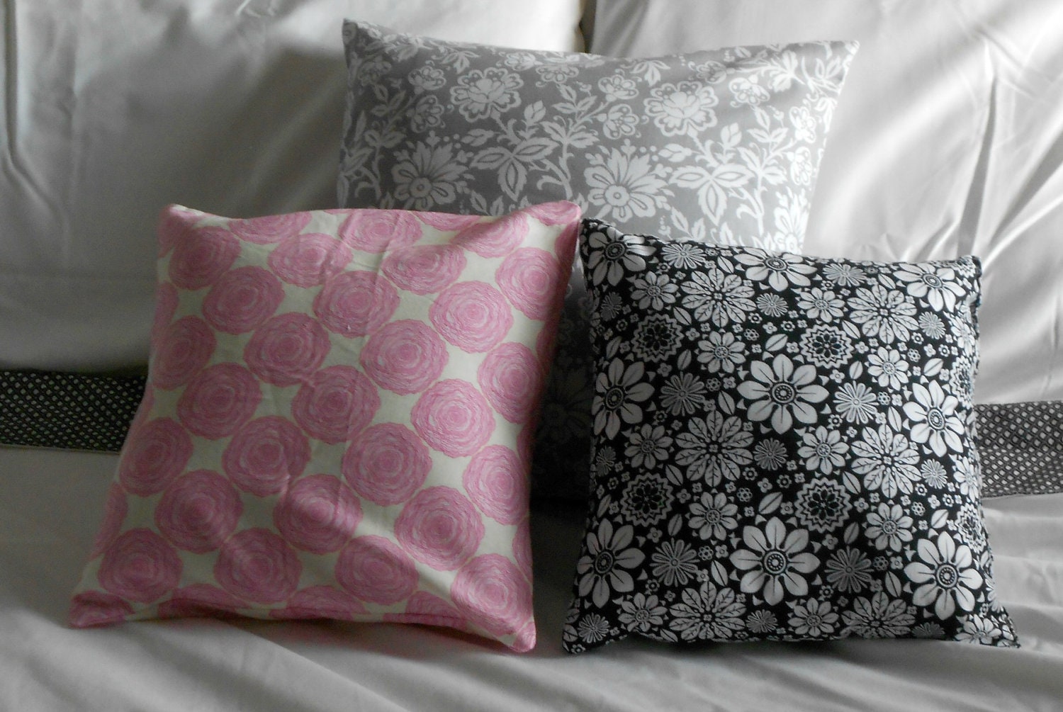 Reserved for Christina Grey White Pillow Cover Floral Design 16 X 16