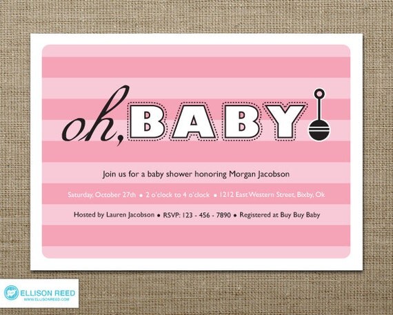 Pink Baby Shower Invitation - Girl Shower Invitation - Baby Sprinkle - Printable Baby Shower - Oh Baby - Pink - Black - rattle Il_570xn