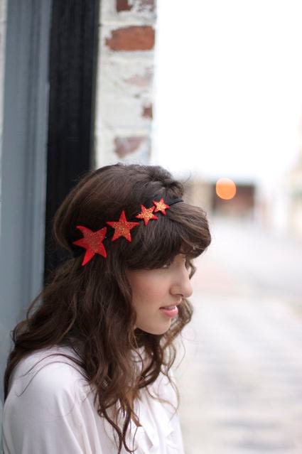 Red Star Wedding Headband with Gold Sparkle Accent