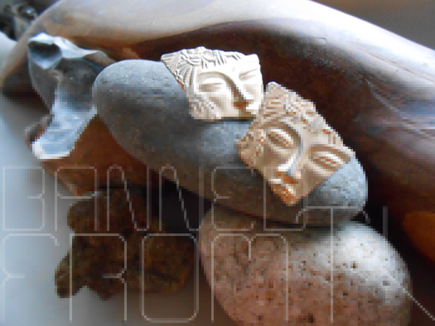 80's Ethnic Face Mask Post Earrings Gold Brass