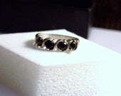 Wedding Anniversary Ring Sterling Tapered Band Genuine Deep Blue Sapphire Gemstone Vintage Swirl Setting Artisan Altered