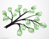 Pale Light Green Czech Glass Leaf Beads 15mm (16) Pressed Leaves Tree Branch Spring