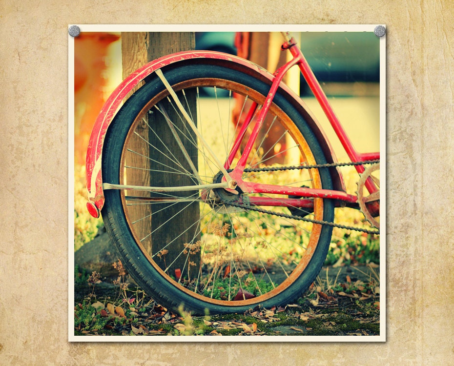 Bicycle Photography Retro Rusted Orange-- Fine Art Lomography 10x10