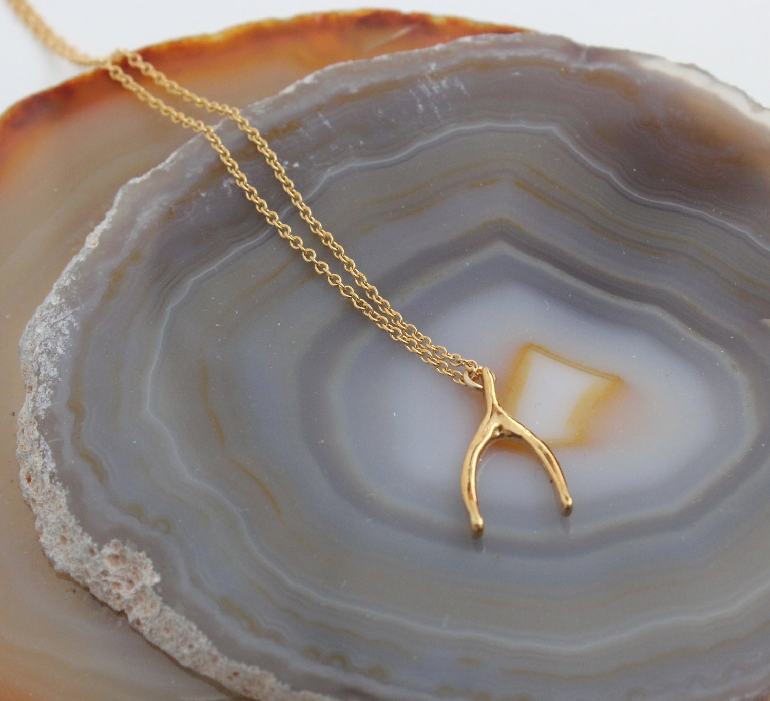 Gold Wishbone Charm Simple Modern Pendant Necklace 14K