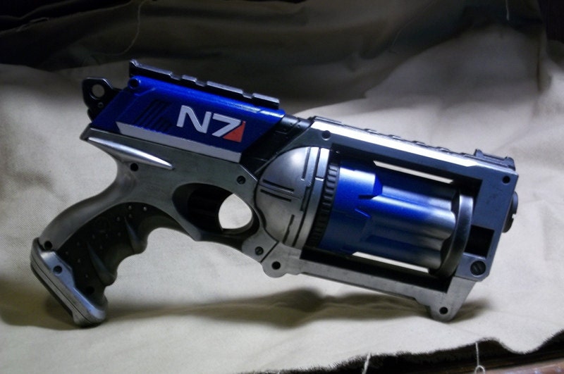 Blue MASS EFFECT inspired Nerf Maverick Steampunk SciFi Videogame N7