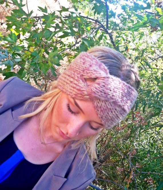 Golden Caramel Knitted Turband Headband Ear Warmer Twist Style Wide Headband (HBK2-05)