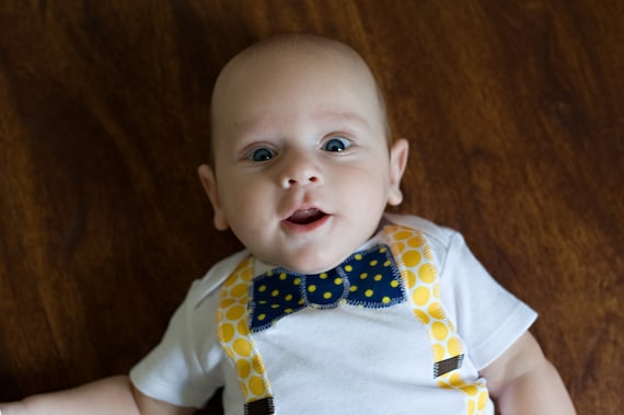 Swanky Baby Boy Onesie Bow Tie and Suspenders "The Wolverine" Michigan Wolverine Colors