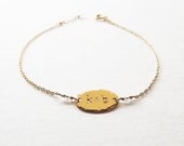 Gold Filled Oval Personalized Bracelet - Dainty Hammered ID Bracelet - Gold Initial Bracelet -