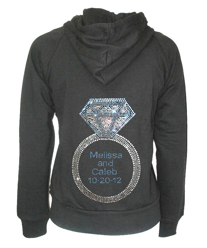 Rhinestone Personalized Diamond Ring Hoodie - Personalized Bridal Hoodie - Bride to Be Hoodies