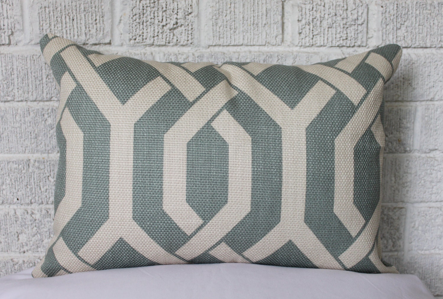 Decorative Pillow Cover - Lumbar/Bolster 12 x 18 inch reversible.  Aqua and Cream Geometric