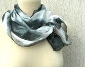 Elegant black and white silk scarf with flowers - floral silk scarf