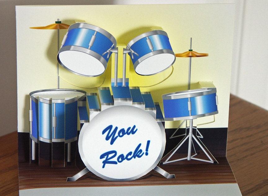 Pop up Drum set Birthday Card You Rock