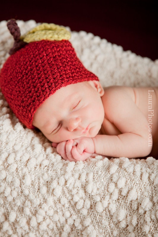 Photo Prop RED APPLE HAT. 0-6m. baby,toddler,girl,boy,Christmas,gift