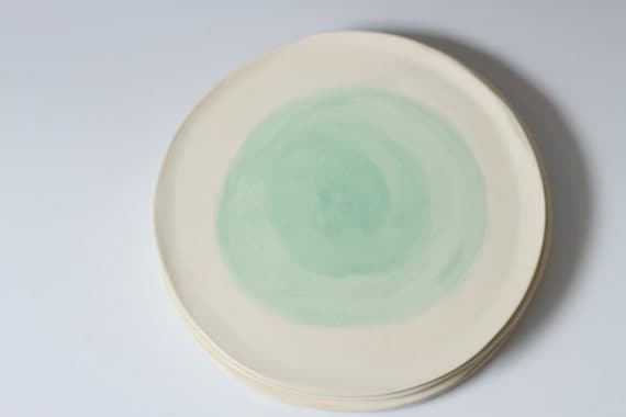 6 inch Turquoise Dot Pottery Plates - Handmade White and Turquoise Ceramic Plates - small to medium desert / side plate - ready to ship