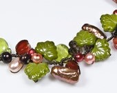 Green Beaded Necklace, Fall Necklace, Nature Jewelry, Choker Necklace