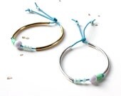 White, Mint Green, Blue Stacking Bangle: silver or gold mixed-media bracelet / colorful geometric jewelry / sparkly aqua elastic