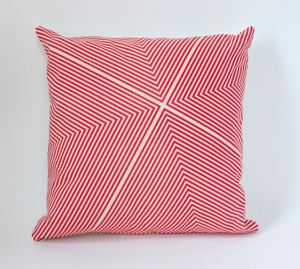 Four Corners Hand-Printed Pillow Cover in Red and White