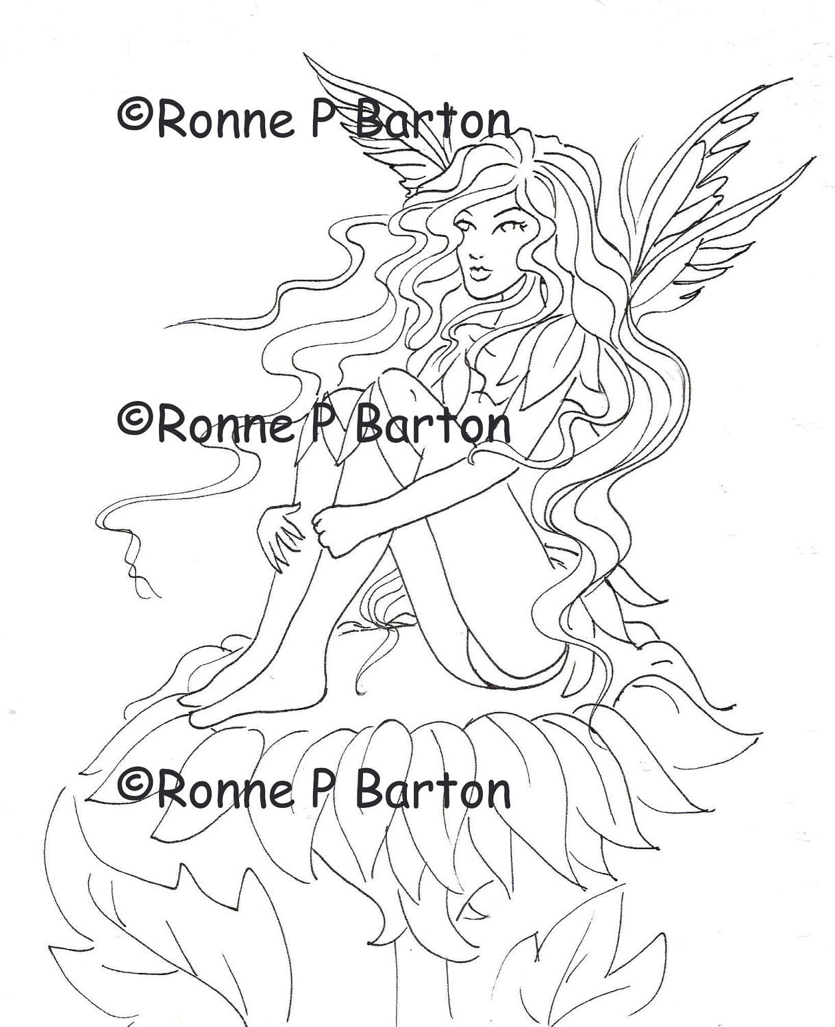 IMG003 Instant Download Digi Stamp Digital Sunny sunflower fairy fantasy printable art coloring page