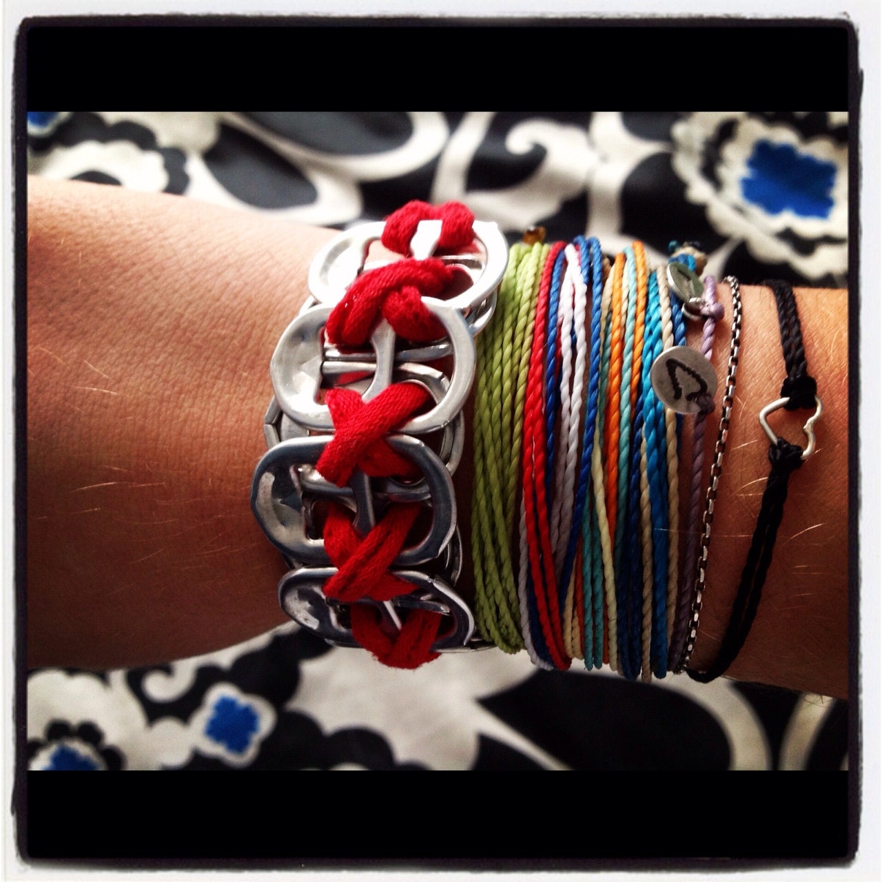 Pull Tab Bracelet-Red Recycled/Upcycled Tarn/T Shirt Yarn