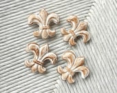 Fridge Magnets Fleur De Lis Wood Hand Painted Brown and White Set of 4