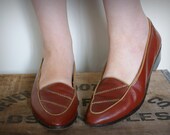 Vintage Victory Loafers Burgundy Brown with Bronze Stitching Detail size 37