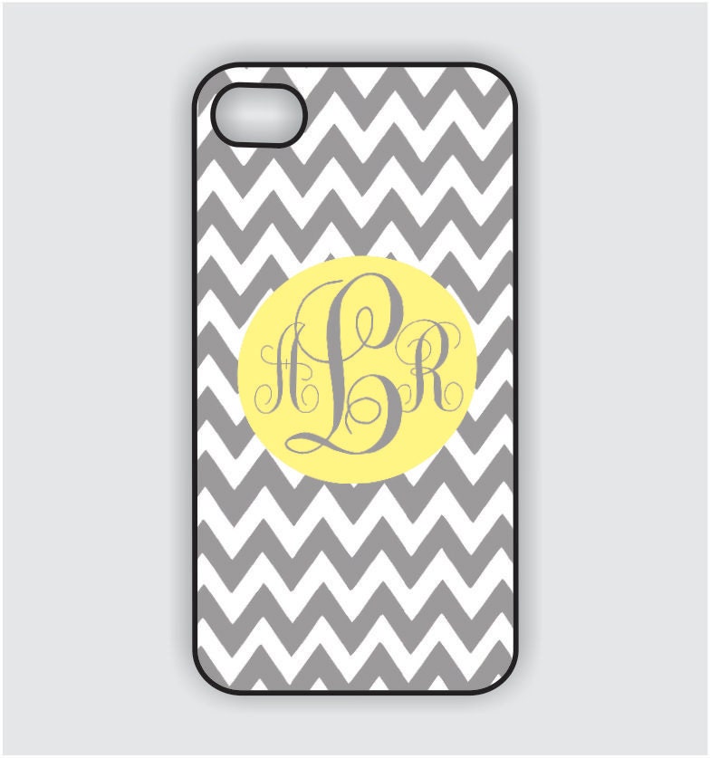 Rubber iPhone 4 Case - Yellow Monogram Monogram on Chevron - iPhone Case, iPhone 4s Case, Cases for iPhone 4, iPhone 4 Cover
