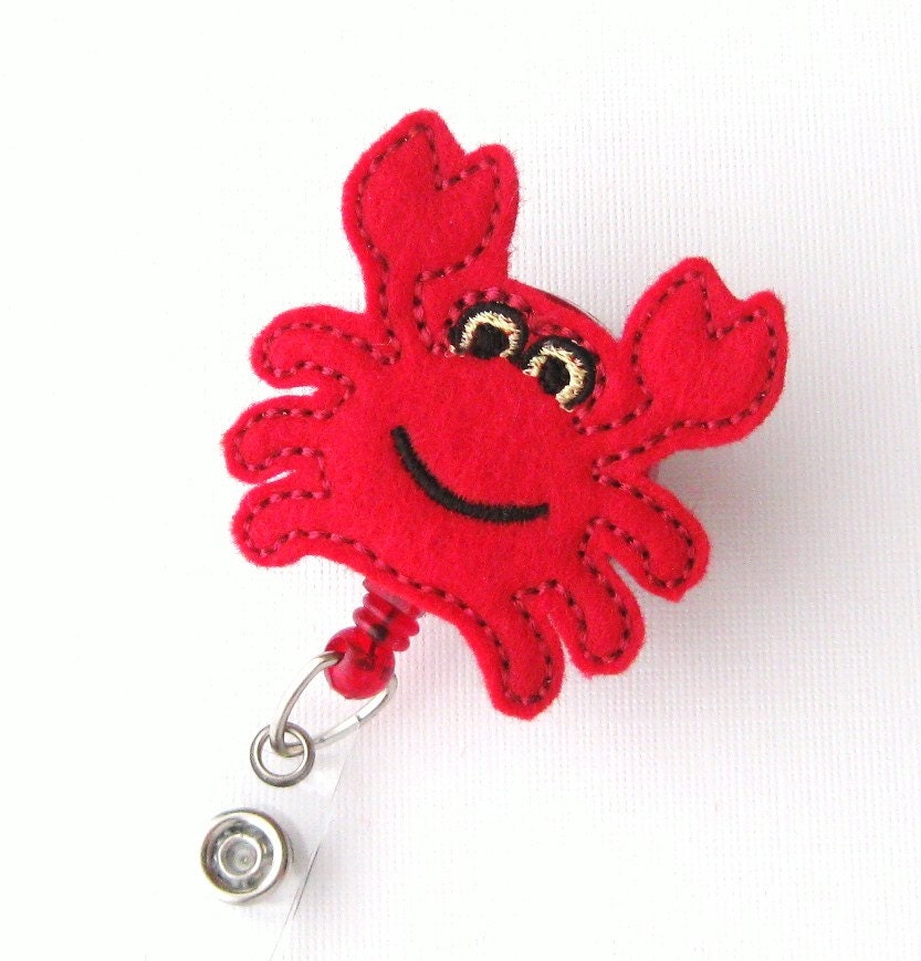 King Crab - Name Badge Holder - Cute Badge Reels - Unique Retractable ID Badge Holder - Felt Badge Reel - RN Badge - BadgeBlooms