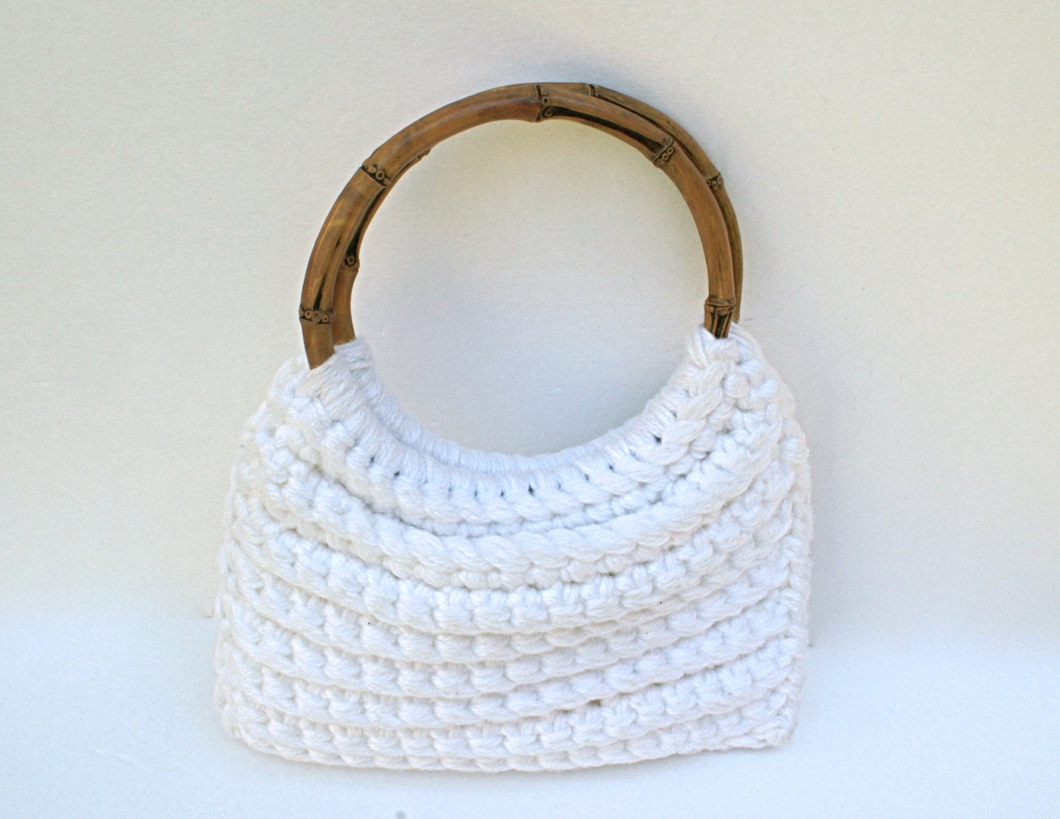 Vintage Crochet Purse with Bamboo Handles