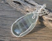 Green and Purple Fluorite SS Filled Pendant, Wire Wrapped
