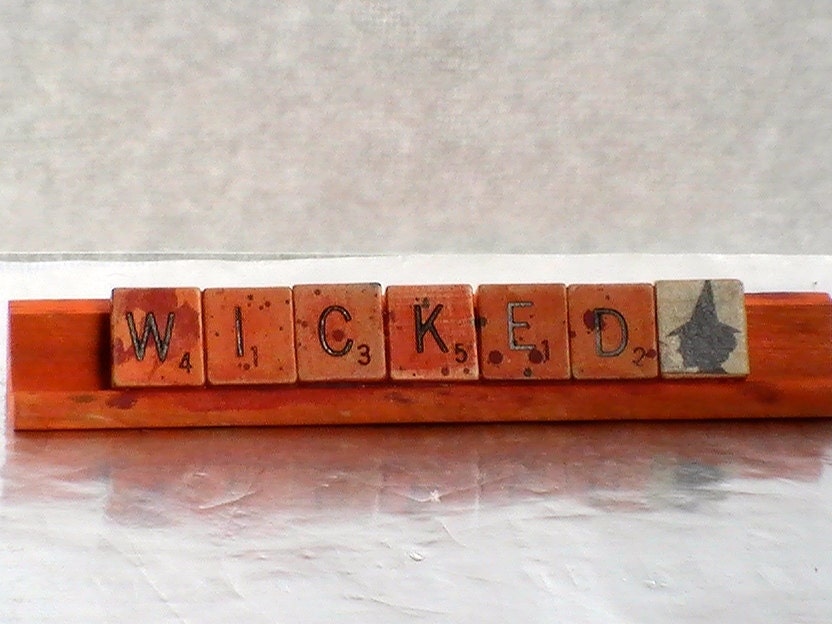Scrabble Tile Halloween Decor -- WICKED Witch Halloween Decor -- Upcycled Scrabble Tile