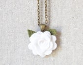 White Rose Pendant Necklace, Felt Flower, Fabric Flower Necklace