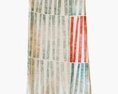 Tea Towel- Set of 2 - Hand block printed teal and orange stripe on Hemp