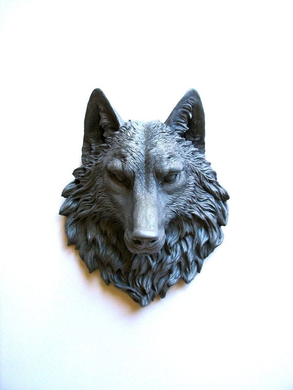 Halloween Faux Taxidermy Large Wolf: Willem the Wolf in dark gray - mahzerandvee Halloween Faux Taxidermy Large Wolf: Willem the Wolf in dark gray - mahzerandvee