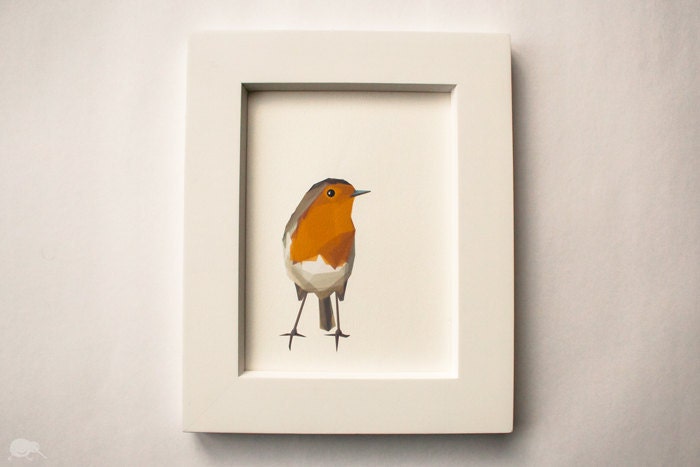 Robin, Fawn, Cardinal -Geometric, Minimal, Bird print, Original illustration