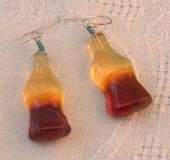 Earrings: Real Candy Gummy Coke Bottles Dipped in Resin