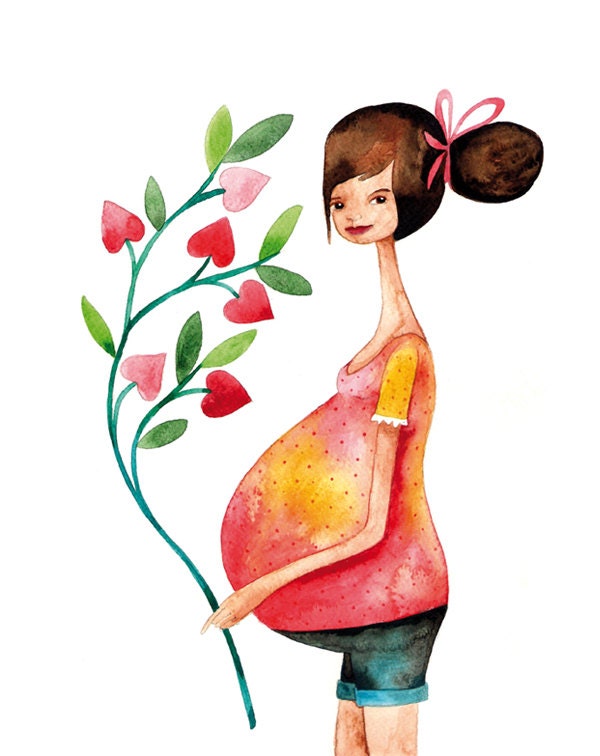 Pregnancy Maternity Baby White Mother Print Illustration Watercolor
