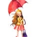 Rainy Day Children Watercolor Print Illustration Girl Umbrella Autumn