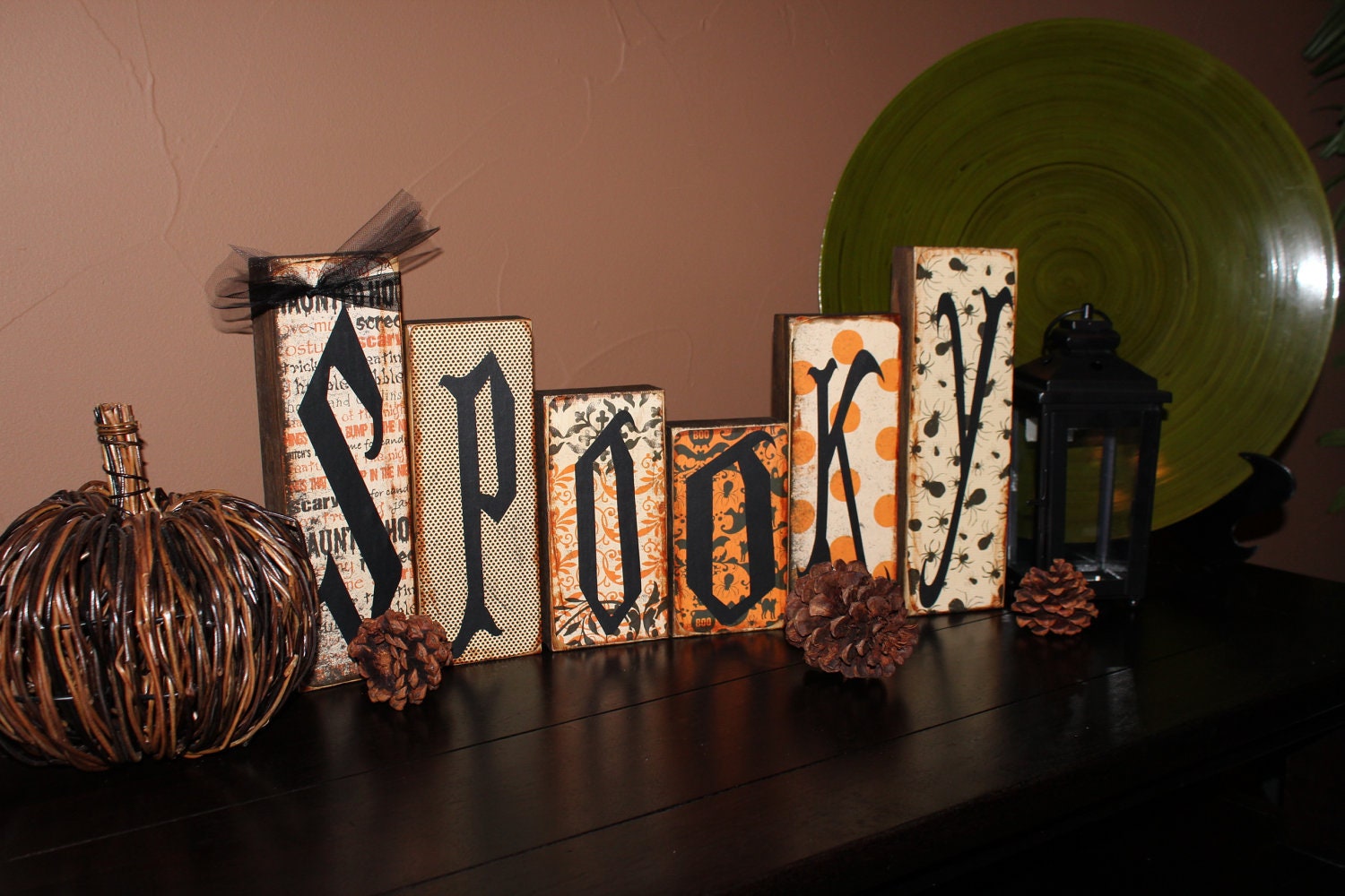 SPOOKY Halloween Home Decor Wooden Block Sign
