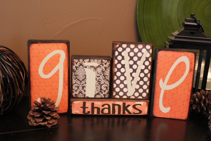 GIVE THANKS Fall Thanksgiving Wooden Home Decor Blocks